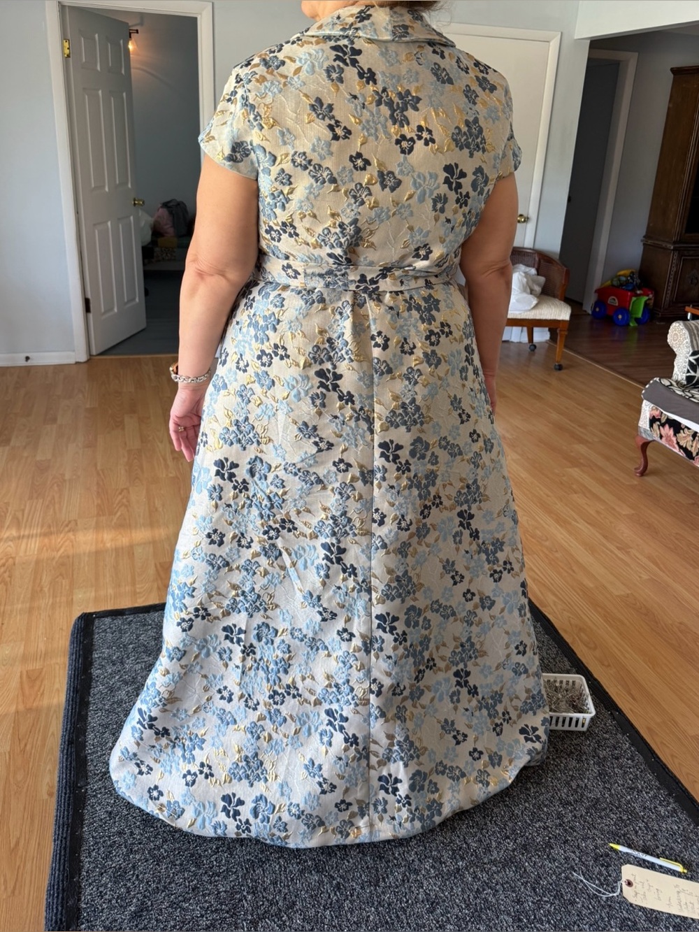 Elegant Blue Floral Floor-length Dress